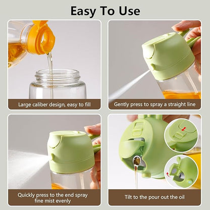 SWEET VIEW 2PCS Oil Sprayer for Cooking, 16oz/470ml Glass Oil Dispenser/Pour Bottle, Kitchen Accessories, Kitchen Gadgets for Air Fryer, Salad, BBQ, with Stickers (Green,White) - Image 2