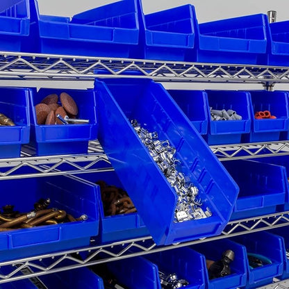 Akro-Mils 30120 Plastic Shelf Bins, Heavy Duty Storage Bins for Garage, Closet, and Drawer Organization, 12" x 4" x 4", Blue, 24-Pack