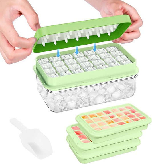 PHINOX Ice Cube Tray with Lid and Bin, 3 Pack Plastic Ice Cube Tray Molds, 84 pcs Ice Trays for freezer, Chilling Drinks, Whiskey & Cocktails, with Ice Container and Ice Scoop, BPA-Free by PHINOX