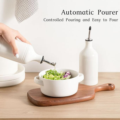 Sweejar Ceramic Olive Oil Dispenser Bottle Set, Opaque Oil Cruet Protects to Reduce Oxidation, Suitable For Storage Of Vinegar, Soy Sauce & Other Liquids,Pack of 2,15.5 Fl Oz（White） - Image 3
