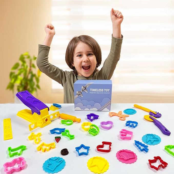Dough Tools for Kids- Play Sets Accessories Include Animal Molds Stamps Cutter Scissor Rolling Pin Extruder and Storage Box, Best Toys for Toddler Boy Gril Age 3-8
