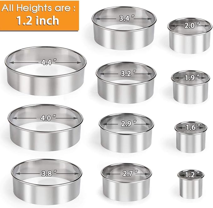 HULISEN Stainless Steel Round Cookie Biscuit Cutter Set, 11 Circle Donut Doughnut Cutter, Baking Ring Molds for Mini Cake, Scone, Pastry, Cooking, Gift Package - Image 3