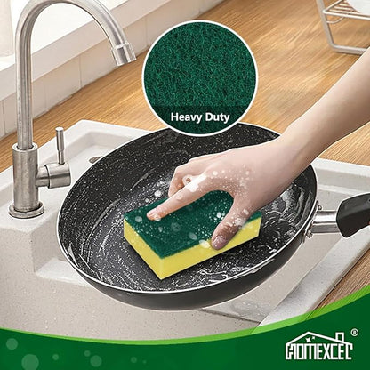 HOMEXCEL Heavy Duty Scrub Sponges Kitchen 60 Count, Extra-Large Sponges for Cleaning Kitchen and Household, Dish Scrubber for Washing Dishes, Pots and Pans - Image 6