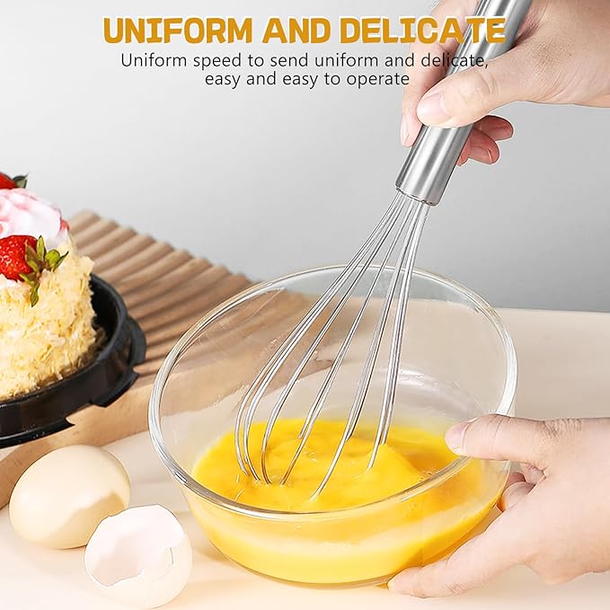 NileHome Stainless Steel Whisk Set 8" 10" Hand Blender + 12" Semi-Automatic Rotary Kitchen Whisk Kitchen Wisk Wire Whisks for Cooking, Whisking, Blending, Beating, Stirring- 3 Pack... - Image 5