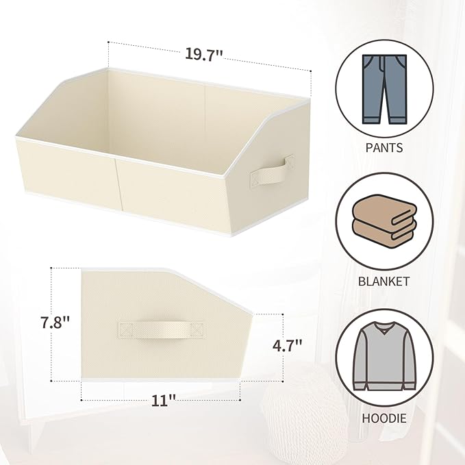 Homsorout Storage Bins for Shelves - Large Trapezoid Closet Shelf Organizer, Fabric Organization Bins with Handles, Storage Baskets for Clothes, Towel, Purse, 6 Pack, Beige - Image 2