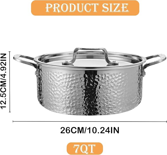 Vivicreate Tri-Ply Stainless Steel Stockpot – Deep Cooking Pot with Hammered Exterior, Compatible with All Stovetops, Even Heat Distribution, Durable Cookware for Soups, Stews, and More（7QT） - Image 9