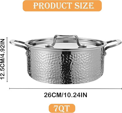 Vivicreate Tri-Ply Stainless Steel Stockpot – Deep Cooking Pot with Hammered Exterior, Compatible with All Stovetops, Even Heat Distribution, Durable Cookware for Soups, Stews, and More（7QT） - Image 9