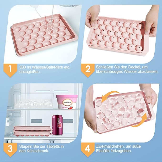 WIBIMEN Ice Cube Tray with Lid and Bin - Round Ice Trays for Freezer with Lid - Ice Cube Trays for Freezer with Ice Container (1"-2PACK Pink) - Image 4