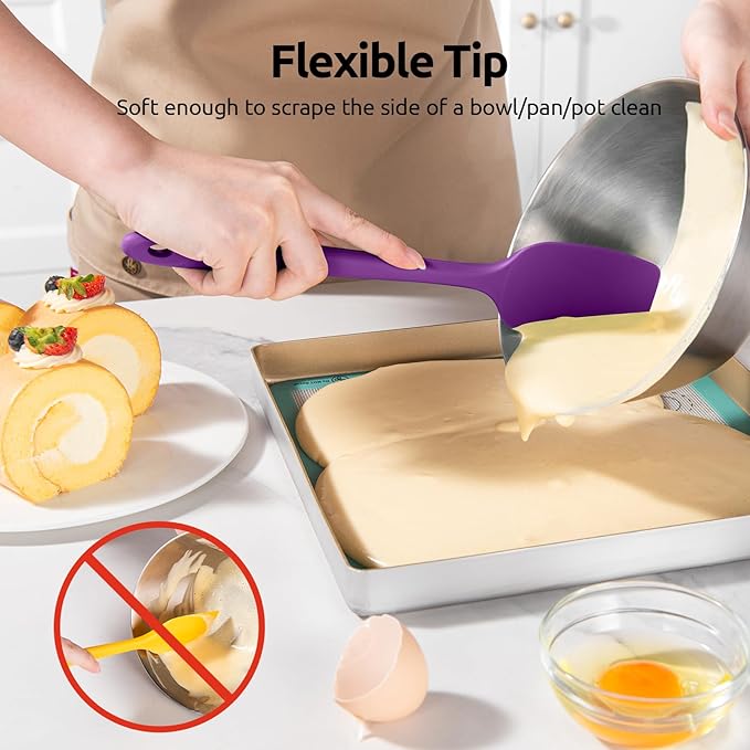 U-Taste Heat Resistant Silicone Spatula - 600ºF Hot-Proof Food Grade Kitchen Baking Bowl Scraper, Flexible and Sturdy Rubber Cooking Utensil for Mixing Scraping in NonStick Cookware (4 Pcs, Colorful) - Image 4
