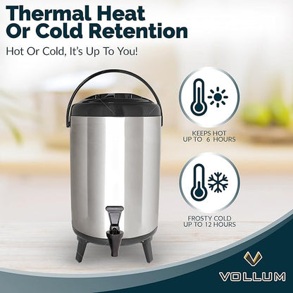 Vollum Stainless Steel Insulated Beverage Dispenser – Insulated Thermal Hot and Cold Coffee Carafe – 10 Liter Drink Dispenser with Spigot for Hot Water, Tea & Coffee, Cold Milk, Juice & More BLACK