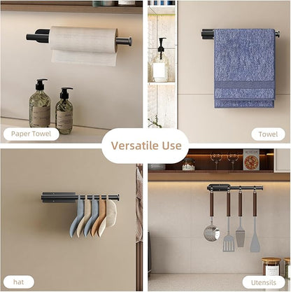 2 Pack Paper Towel Holder, Improved Paper Towel Holder Under Cabinet, Stainless Steel Paper Towel Holders Bar Rack with Self Adhesive and Screws for Kitchen, Bathroom, RV, Black - Image 3