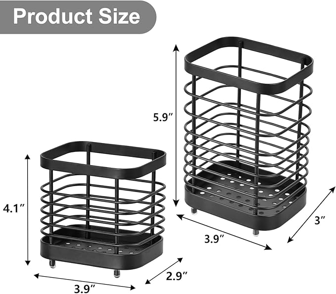 Utensil Holder, Stainless Steel Utensil Drying Rack for Kitchen Counter, Silverware Cutlery Flatware Holder Forks, Knives, Spoons, Chopsticks Organizer (Black) - Image 2