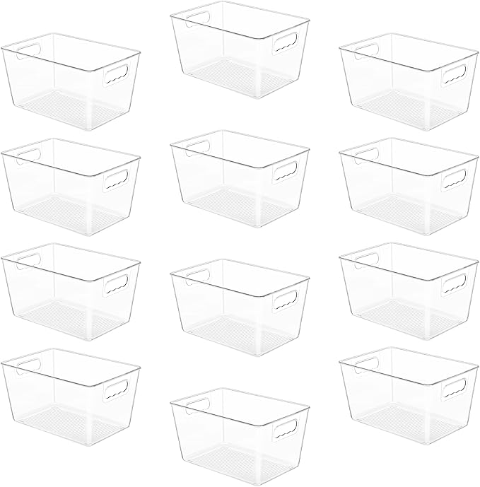 YIHONG 12 Pack Clear Pantry Organizer Bins, Plastic Containers with Handle for Kitchen,Freezer,Cabinet,Closet,Bathroom Under Sink Storage by YIHONG