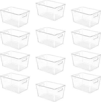 YIHONG 12 Pack Clear Pantry Organizer Bins, Plastic Containers with Handle for Kitchen,Freezer,Cabinet,Closet,Bathroom Under Sink Storage by YIHONG
