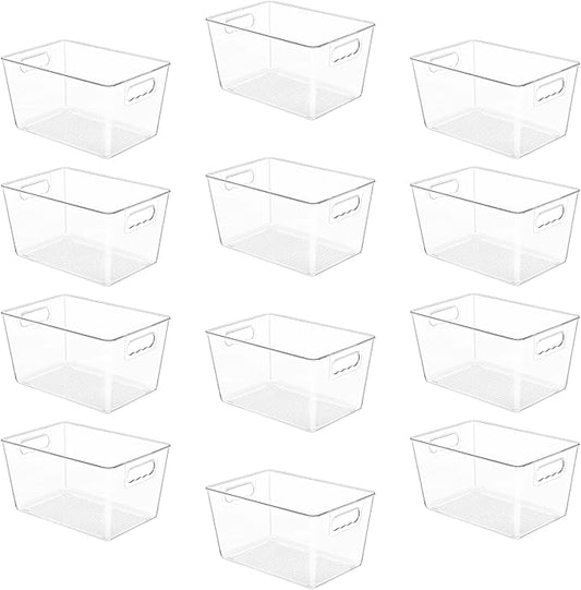 YIHONG 12 Pack Clear Pantry Organizer Bins, Plastic Containers with Handle for Kitchen,Freezer,Cabinet,Closet,Bathroom Under Sink Storage by YIHONG