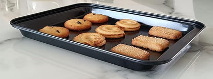 Small Baking Sheet Nonstick 9.45 X 7.09 Inch (Inner 7.5x6), 8 Inch Mini Cookie Tray Toaster Conventional Oven Pan No Warp No Rust Magnetic Bakeware for 1 to 2 person 2 Pack
