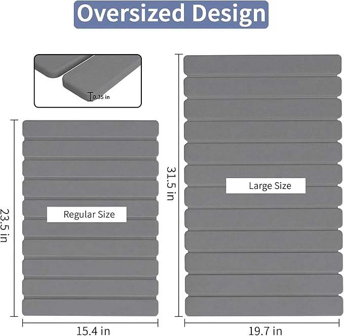 Large Stone Bath Mat 31.5 x 19.7in, Quick Dry Diatomaceous Earth Mats for Bathroom, Super Absorbent Foldable Bath Stone Mat, Non Slip, Dish Drying Mat for Kitchen Counter,Dark Gray - Image 2