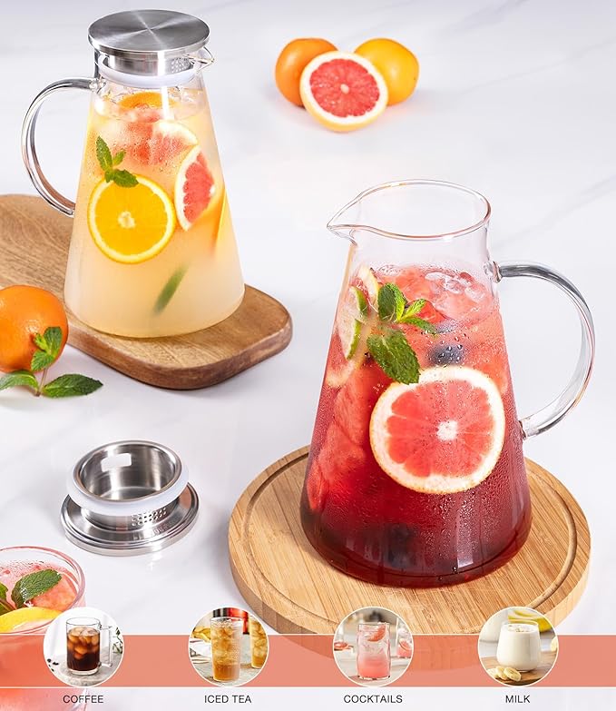 LUNA&MANTHA Glass Pitcher, 2 Liter 68oz Water Pitcher with lid and Handle, Large Ice Tea Jug for Fridge, Borosilicate Glass Carafe for Hot/Cold Drink, Juice, Coffee, Milk, Beverage - Image 6