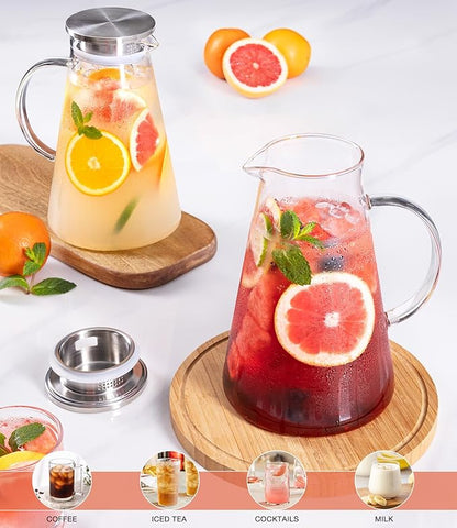 LUNA&MANTHA Glass Pitcher, 2 Liter 68oz Water Pitcher with lid and Handle, Large Ice Tea Jug for Fridge, Borosilicate Glass Carafe for Hot/Cold Drink, Juice, Coffee, Milk, Beverage - Image 6