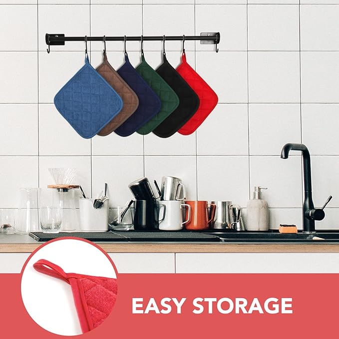 Joyhalo 6 Pack Pot Holders for Kitchen,Cotton Oven Holder with Great Heat Resistance,Non Slip Hot Pads for Kitchen Clearance,Red - Image 6