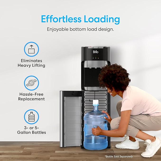 Brio Bottom Loading Water Cooler Dispenser for 5 Gallon Bottles - 3 Temperatures with Hot, Room & Cold Spouts, Child Safety Lock, LED Display with Empty Bottle Alert, Stainless Steel - Image 4