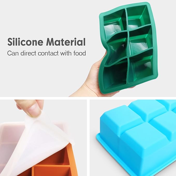 Excnorm Silicone Ice Cube Trays 3 Pack - Large Size Silicone Ice Cube Molds with Leak Proof Removable Lid Square Ice Cube Tray And BPA Free for Cocktail,Whiskey, Stackable Flexible Ice - Image 3