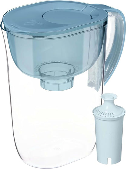 Brita 10 Cup Water Filter Pitcher, Reduces Chlorine, Mercury, Cadmium, Copper and More, Includes 1 Brita Plus Filter, BPA Free, Stone Blue