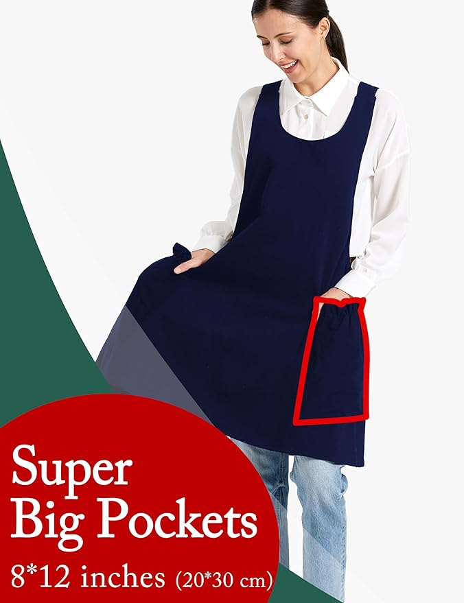 Cozy Adjustable Cross Back Aprons for Women with Pockets Cotton Linen Cooking Kitchen Baking