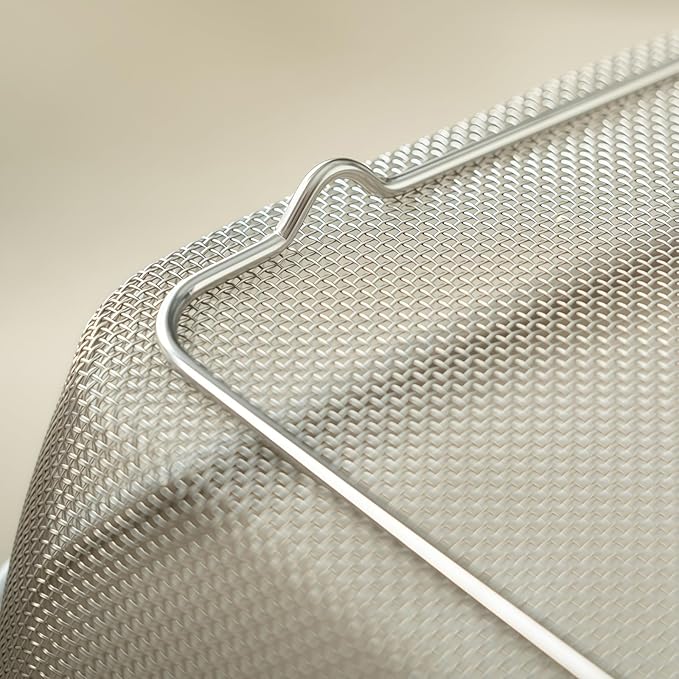 18/8 Stainless Steel Fine Mesh Strainer Basket with Feet, Rectangular Colander for Vegetables, Fruits, Pasta, Noodles – Rustproof, Durable & Easy to Clean (7.48 inch)