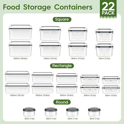 KEMETHY 44-Piece Food Storage Containers with Lids(22 Containers & 22 Lids), Plastic Food Containers for Pantry & Kitchen Storage and Organization, BPA-Free, Leak Proof, Reusable with Labels & Pen - Image 2