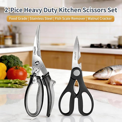 2-Piece Kitchen Scissors Set, Heavy Duty Detachable Food Grade Poultry Shears for Chicken Bones/Fish Scale & Lightweight Multipurpose Shears with Bottle Opener/Walnut Cracker/Vegetables/Meat