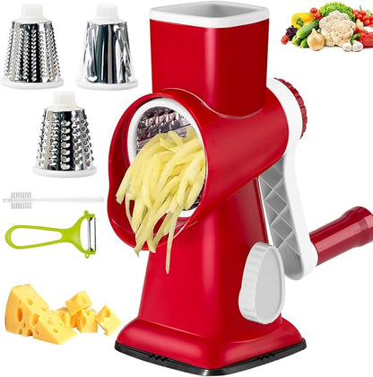 Cheese Grater with Handle, Multifunctional Manual Rotary Cheese Grater - Cheese Shredder Easily Chop Carrots, Potatoes, Vegetables and Fruits and Easy to Clean(red) by Eleko+Meyar