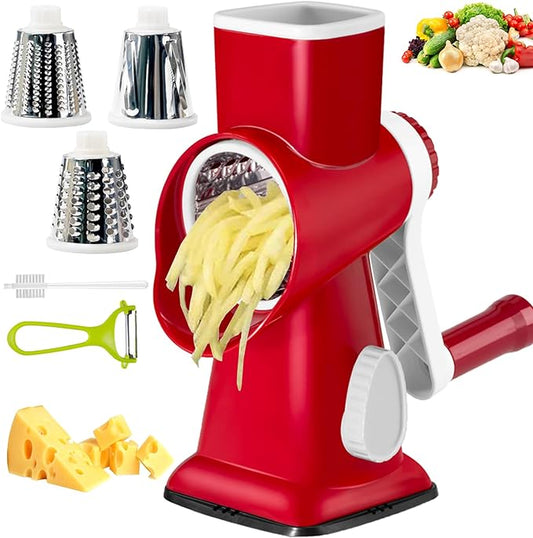 Cheese Grater with Handle, Multifunctional Manual Rotary Cheese Grater - Cheese Shredder Easily Chop Carrots, Potatoes, Vegetables and Fruits and Easy to Clean(red) by Eleko+Meyar