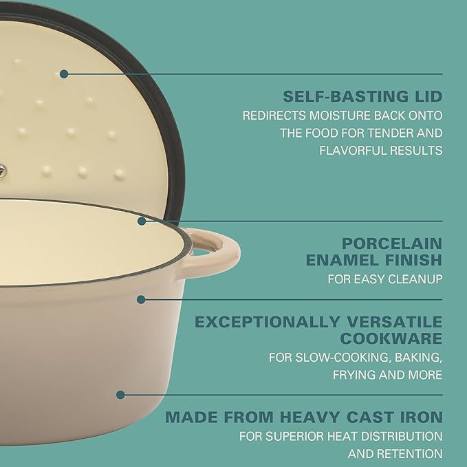 Gibson Home Addlestone 5 Qt Enameled Cast Iron Dutch Oven Pot with Lid – Round, Oven Safe to 500°F, Ideal for Bread Baking & Stews - Gradient Taupe - Image 3