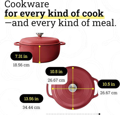 Lodge Essential Enamel Cast Iron Dutch Oven - Perfect for Bread Baking, Braising, Marinating & Slow Cooking - Features Moisture-Sealing Lid & Dual Handles - Kitchen Essentials - 6 Quarts - Cranberry - Image 5