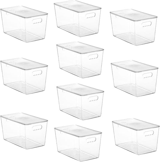 Vtopmart 10 Pack Clear Stackable Storage Bins with Lids,XLarge Plastic Containers with Handle for Pantry Organizer and Storage,Perfect for Kitchen,Fridge,Cabinet, Closet,Bathroom Organization by Vtopmart