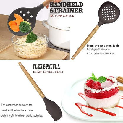 Cooking Utensils Set- 35 PCs Kitchen Utensils with Grater,Tongs, Spoon Spatula &Turner Made of Heat Resistant Food Grade Silicone and Wooden Handles Kitchen Gadgets Tools Set for Cookware - Image 6