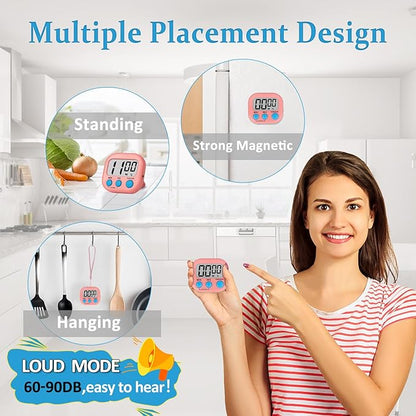 ZILLEEN 6 Pack Kitchen Timers for Cooking Digital Classroom Timers for Teachers Kids Blue Green Pink - Image 2