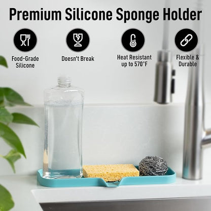 Zulay Kitchen Large Silicone Sponge Holder (12x4) – Flexible Sink Organizer Tray for Kitchen & Bathroom – Multipurpose Soap Dish for Sponges, Makeup, Trinkets & More (Aqua Sky) - Image 2