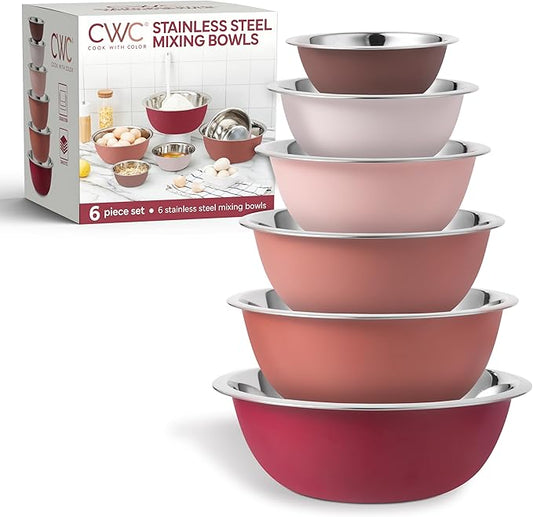 COOK WITH COLOR Stainless Steel Mixing Bowls Set - Nesting Bowls, 6 Pieces, Rose by CookwithColor