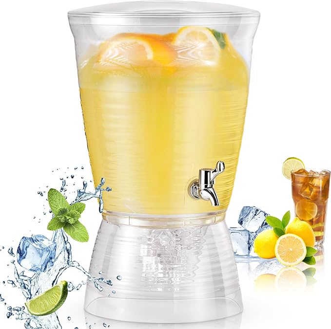 Tioncy 1 Pc Acrylic Beverage Dispenser with Spigot 2.7 Gallon/ 10 l Clear Drink Water Dispenser Countertop with Detachable Base Iced Juice Container Unbreakable for Wedding Party by Tioncy