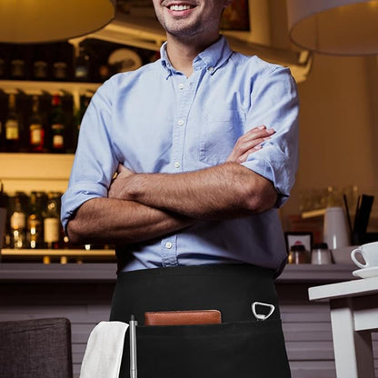 NLUS 1 Pack Server Apron with 3 Pockets, Water Oil Stain Resistant Waitress Waiter Apron Black Waist Aprons Bistro Apron for Women Men, 24 X 12 inch