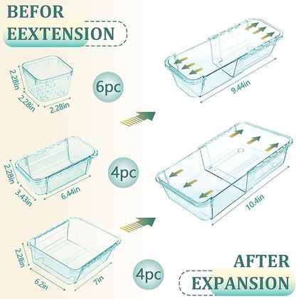 14 Pcs Clear Drawer Organizer, Adjustable Drawer Storage Box, 3-Size Desk Drawer Organizer, Acrylic Storage Bins for Makeup, Kitchen Utensils, Bedroom Dressers Tool Organizer for Gadgets, Blue