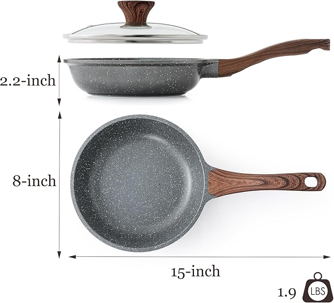 SENSARTE Nonstick Frying Pan Skillet with Lid, Omelet Pan with Cover, Healthy Egg Pan Chef's Pan, Kitchen Cooking Pan, PFOA Free (8inch + Glass Lid) (Pack of 2) - Image 8