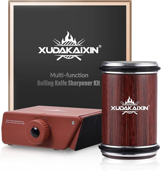 The Innovative Knife Sharpener - Patented Multi-Angle Premium Rolling Knife Sharpener with Extra Replacement Head for Chef's, Fruit, and All Steel Knives (Colorful Wood) by XUDAKAIXIN