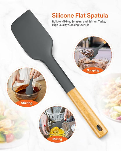 Silicone Heavy-Duty Spatula, Great For Tough Mixing And Stirring, Sturdy Bpa-Free Matte Silicone, Wooden Handle Rubber Scraper For Nonstick Cookwares (GREY)