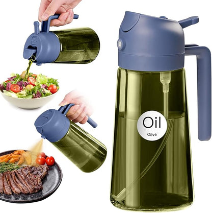 YARRAMATE 16oz/470ml Dark Green Oil Sprayer for Cooking with Stickers, Food-grade Premium 2 in 1 Olive Oil Dispenser Bottle for Kitchen Gadgets, Air Fryer, Salad, Frying, BBQ (Navy) by YARRAMATE