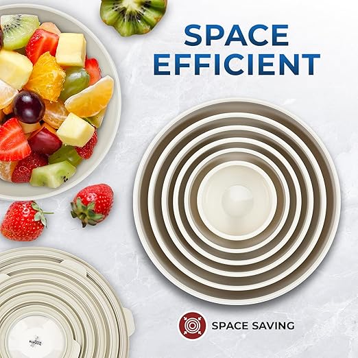 Bakken Master 12 Piece Plastic Nesting Bowls with Lids - Mixing Bowls Set includes 6 Prep Bowls and 6 Lids, BPA-Free, Reusable Meal Prep Containers, Microwave, Freezer & Dishwasher Safe, White Cream - Image 3