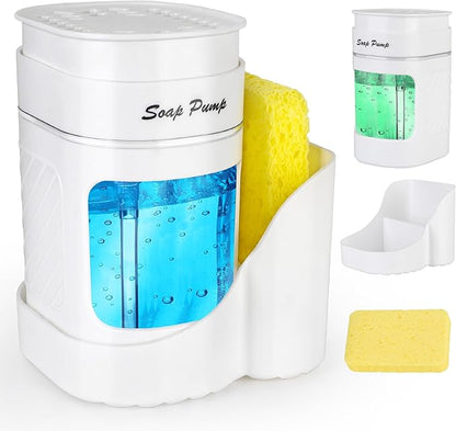 Kitchen Dish Soap Dispenser with Sponge Holder, 3-in-1 Countertop Dishwashing Soap Pump Dispenser Set for Kitchen Sink, Useful Kitchen Gadgets - White by Bestseek