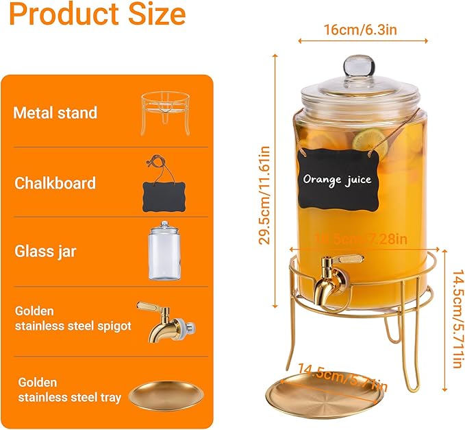 1 Pack1 Gallon Glass Drink Dispensers For Parties.Beverage Dispenser,Glass Drink Dispenser With Stand - Image 2